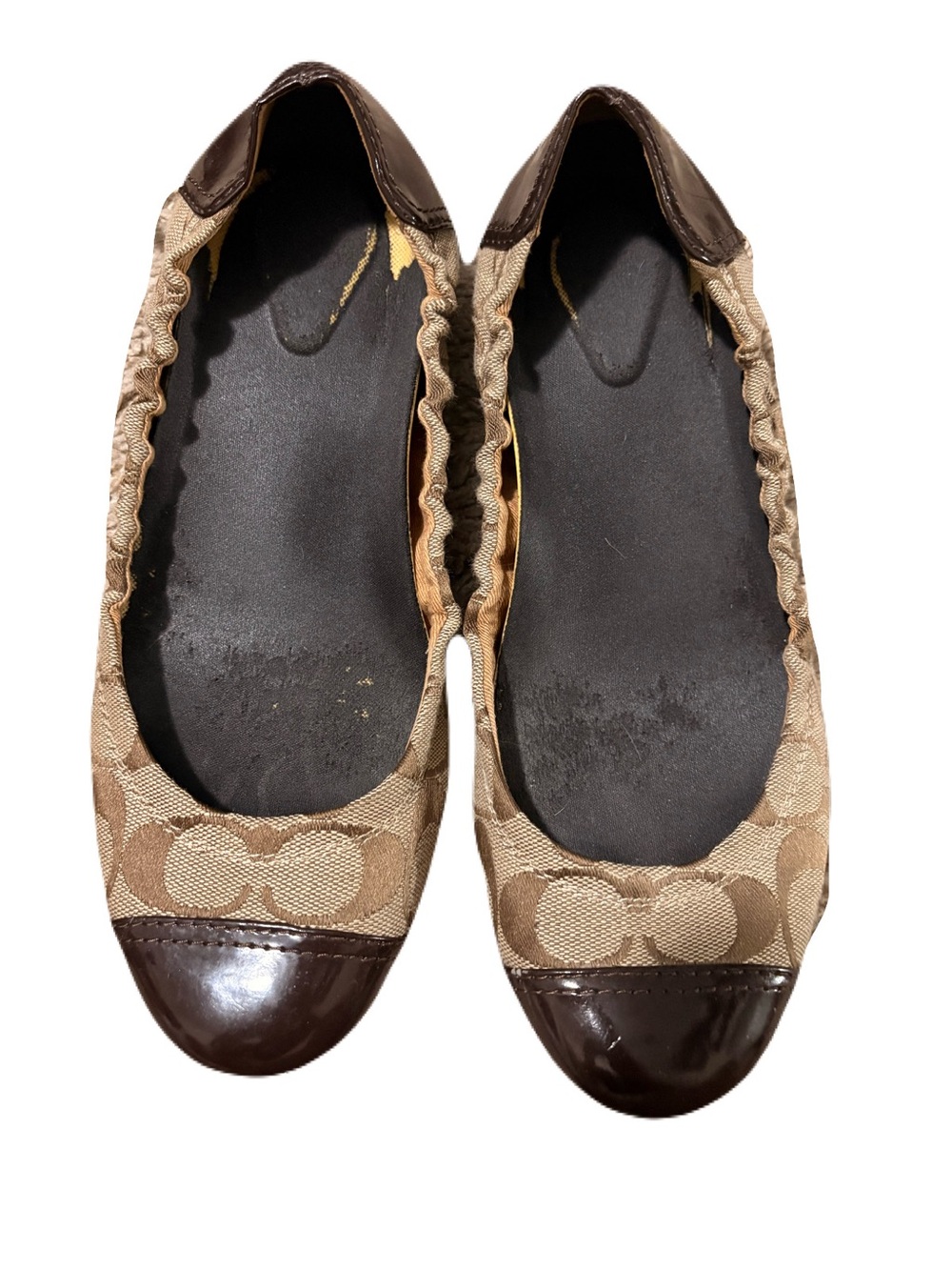 Coach Tan Signature Canvas Ballet Flats with Brown Leather Toe